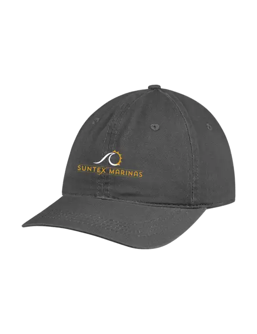 Garment Washed Unstructured Twill Charcoal Cap w/Suntex Marinas Logo