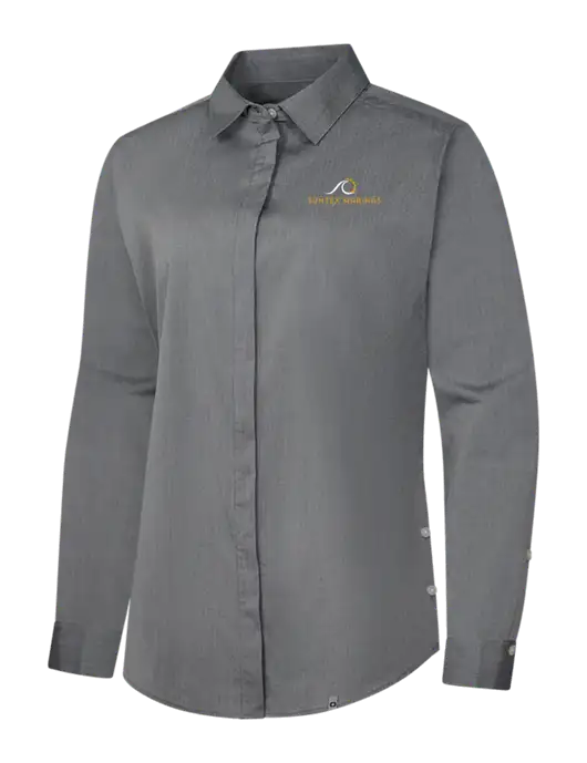 OGIO Womens Medium Grey Heather Commuter Woven Shirt w/Suntex Marinas Logo