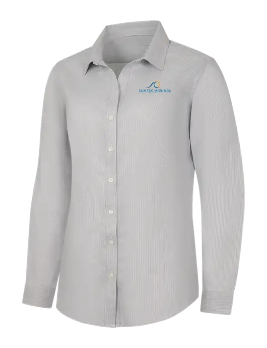 Light Grey/White Womens Pincheck Easy Care Shirt w/Suntex Marinas Logo