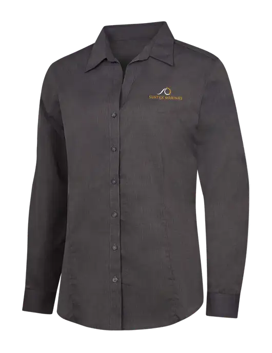 Womens Soft Black Crosshatch Easy Care Shirt w/Suntex Marinas Logo