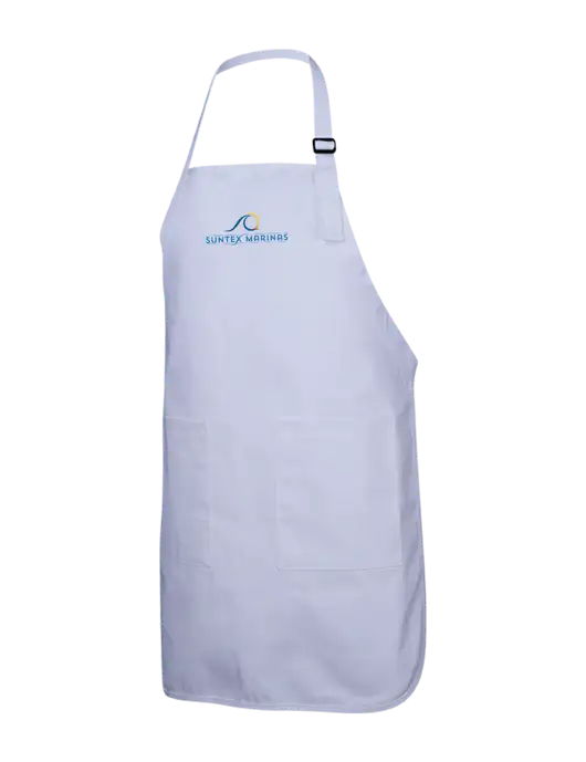 Full-Length White Apron With Pockets w/Suntex Marinas Logo